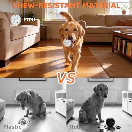 Interactive Dog Balls, Durable Motion Activated Automatic Rolling Ball for Aggressive Chewers, Indestructible Dog Toy Ball for Training Dog Catch and Fetch, Large Medium Small Dog (3in, White)