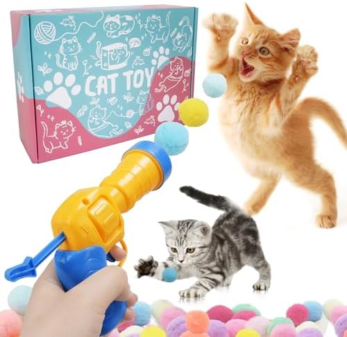 Mewlmart Interactive Cat Toys for Indoor Plush Ball Launcher Cat Enrichment Toys Pom Pom Balls 30 Balls