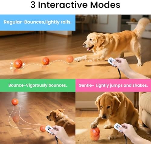 Smart Interactive Dog Toy Ball - Automatic Bouncing & Rolling, Chew-Resistant E-TPU Material, 3 Interactive Modes, IPX7 Waterproof, Smart Chase Pet Toy Ball for Medium and Large Dogs (Orange)