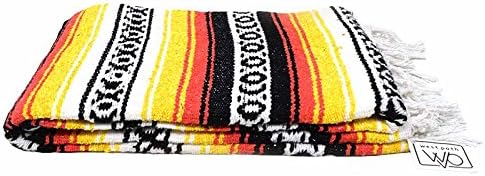 Open Road Goods Heavyweight Mexican Falsa Yoga Blanket, Extra Thick with Stripes - Great Beach, Picnic or Throw - Handmade (Sunflower)
