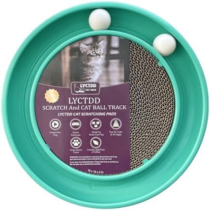 Interactive Cat Ball Track Toy for Indoor Cats, Cat Scratching Board & Exercise Set for Bored Indoor Adult and Kitten Mental & Physical Stimulation, with Spare Ball to Prevent Loss (Green)