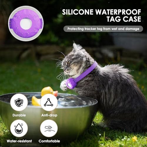 Cat Tracker, Waterproof Pet Tracker for Cats, Cat GPS Tracker Compatible with Apple Find My App (Only iOS), No Monthly Fee, Purple