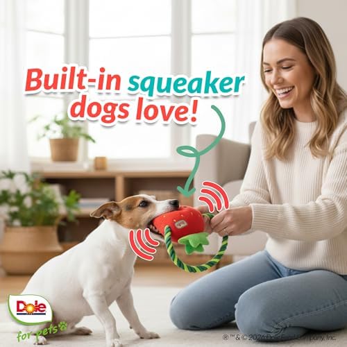 Dog Rope Toy with Squeakers, Strawberry Tug of War Dog Toy, Tough Cotton Rope Toys for Dogs, Aggressive Chew Toys for Medium Dogs
