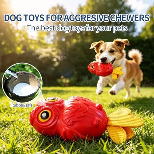 Dog Squeaky Chew Toys for Aggressive Chewers, Interactive Dog Toys for Medium and Large Dogs, Heavy Duty Relieves Anxiety, Cleans Teeth Outdoor Waterproof (Red)