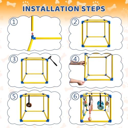 Puppy Play Gym & 8 Toys (Yellow,19.6″ x 19.6″ x 19.6″‌)