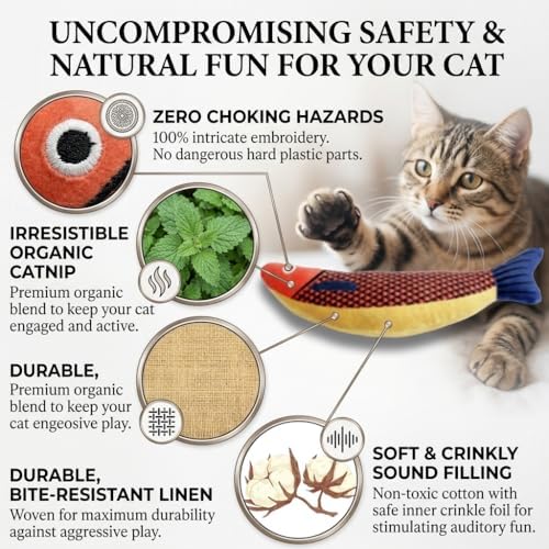Catnip Toys for Cats, Fish Plush for Indoor Cats and Kittens, Pack of 3