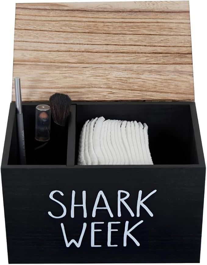 Sanitary Napkin Storage Container, 2 Compartments Pad and Tampon Organizer, Wooden Menstrual Care Storage Box, 7.9x5.1x5.1inches Black