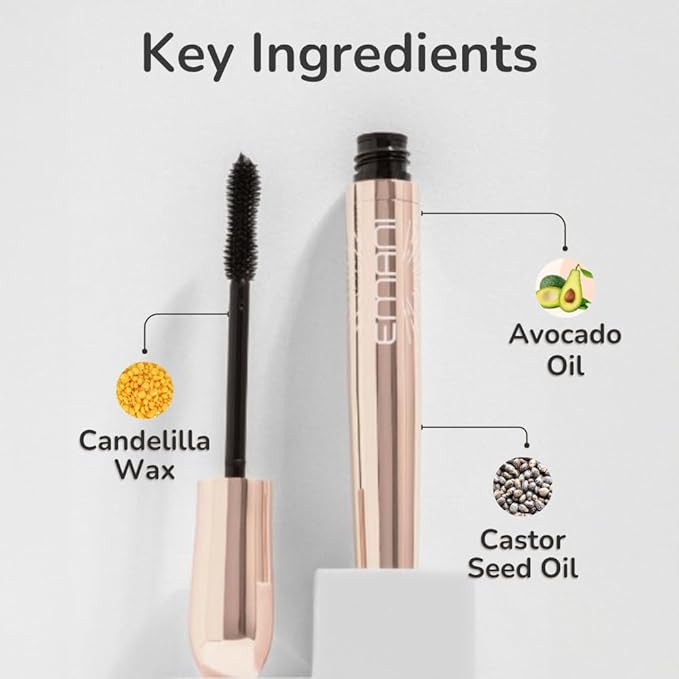 Emani Natural Healthy Lash Mascara, Volume and Length, Hypoallergenic for Sensitive Eyes, Clean Natural Ingredients, Smudge Proof & Volumizing, Midnight