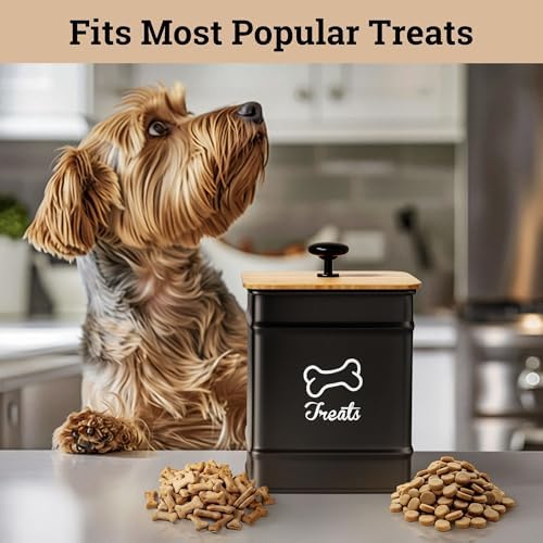 Dog Treat Container with Airtight Bamboo Lid, 5"W x 7"H, 7 Cup Capacity