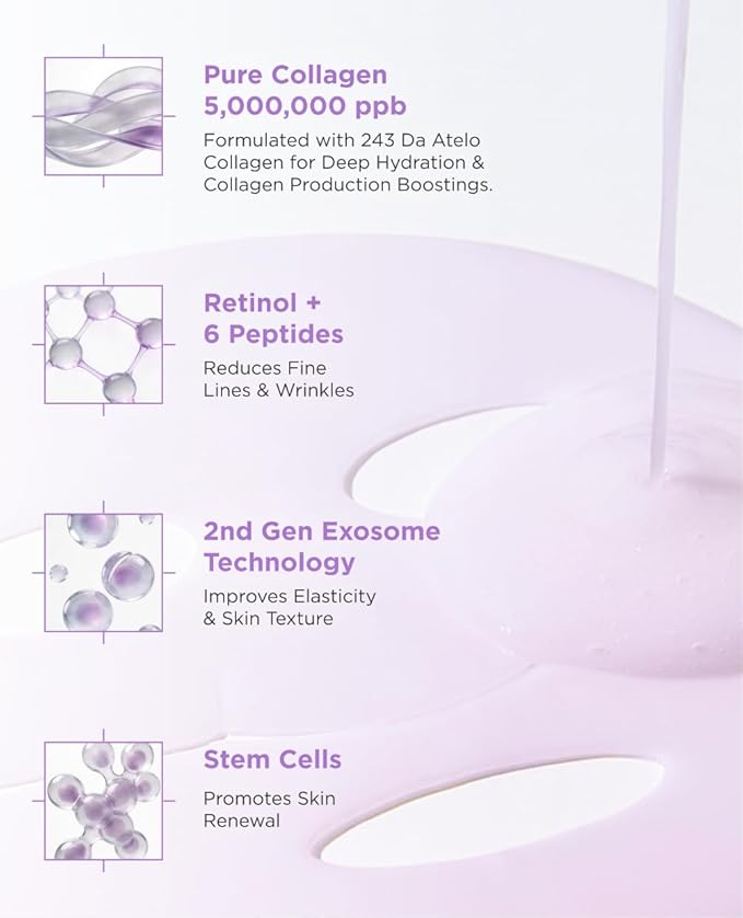 AROCELL Super Collagen Overnight Hydrogel Mask with Retinol & Stem Cell | Firming, Lifting, Plumping, Long-Lasting Glow | Korean Glass Skin Care | 43g x 2
