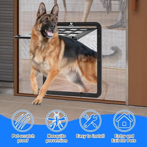 Large Dog Screen Door, 13 x 17 inches Flap Opening Dog Door for Screen Door with 4 Entry Ways, Magnetic Self-Closing Pet Screen Door for Dogs Cats, Black