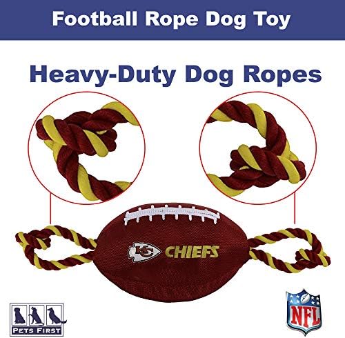 Pets First NFL Kansas City Chiefs Football Dog Toy, Tough Quality Nylon Materials, Strong Pull Ropes, Inner Squeaker, NFL Team Color