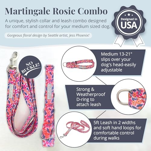 Lucky Love Dog Martingale Collar & Leash Set No Slip Cute – Rosie, Medium