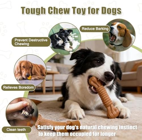 SCHITEC Dog Chew Toys for Aggressive Chewers, [2 Pack] Tough Bone and Stick Set with Chicken Flavor, Long Lasting Durable Teething Toy for Medium Large Dogs