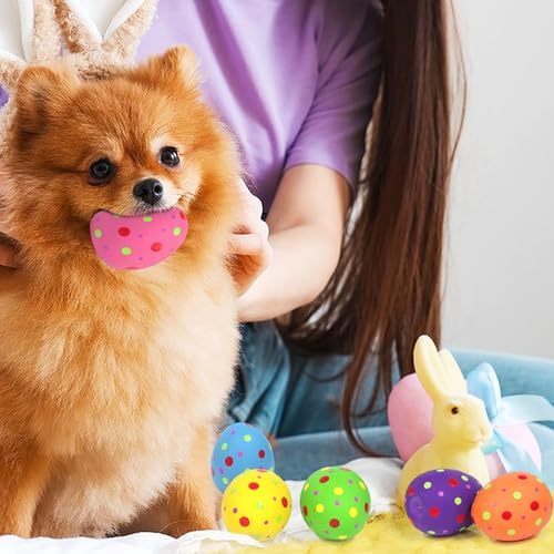 Dog Squeaky Toys, 6 Pcs Egg Shape Interactive Rubber Dog Toys, Durable Chew Fetch Play Toys for Puppies Small Medium Dogs