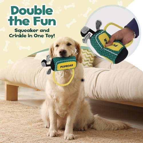 PUPROAR Golf Dog Toy, Dog Birthday Gift, Funny Squeaky Plush Rope Golf Bag Toy for Small, Medium & Large Breeds