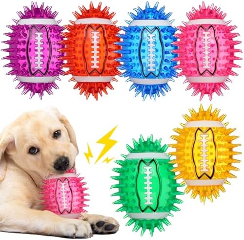 Gemscream 6 Pcs 4.7'' Spiky Squeaker Football Dog Toy Balls for Teething