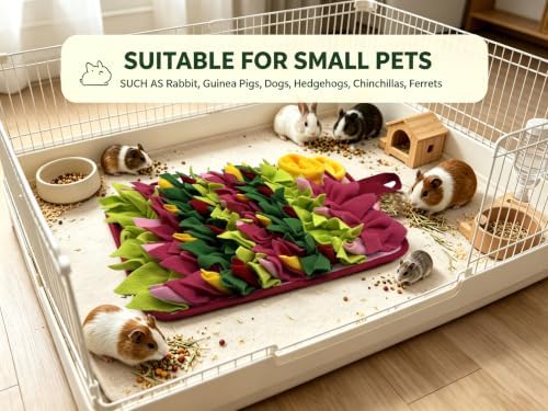 Rabbit Snuffle Mat,Hamsters Foraging Mat for Small Animals Bunny Puzzle Toys Pets Interactive Feeding Mat for Guinea Pigs Hedgehog Chinchilla Puppies (Pink)