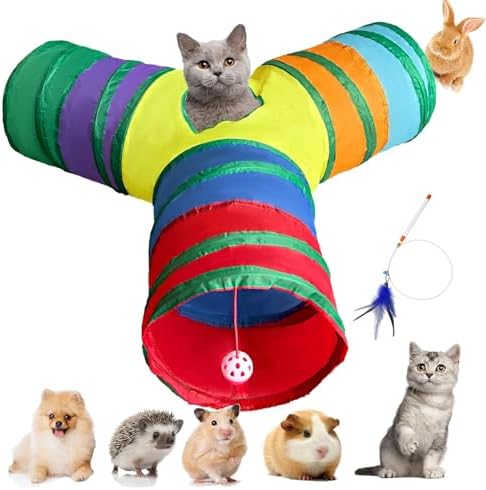 3-Way Collapsible Cat Tunnel Tube Toy Rainbow Y-Shape