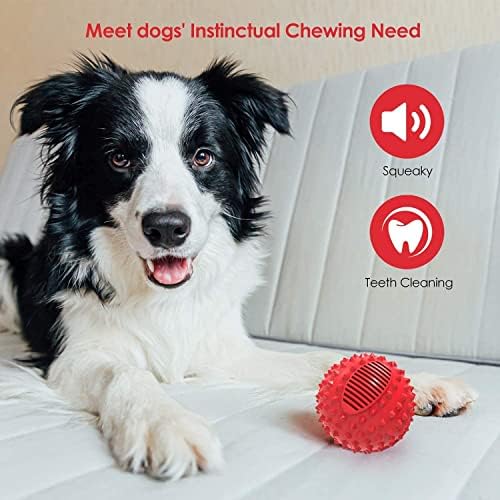 petizer 3" Squeaky Dog Balls for Aggressive Chewers, Durable Interactive Spiky Ball for Teething, Indestructible Rubber Dog Chew Toys, Tough Pet Toys for Small, Medium & Large Breeds, Red