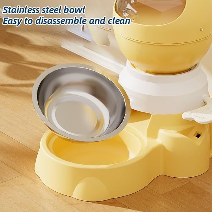Automatic Gravity Pet Feeder Dispenser,Treat Dispenser with Button for Slow Feeder,Dog Waterer and Food Feeder for Cats Dogs (White)