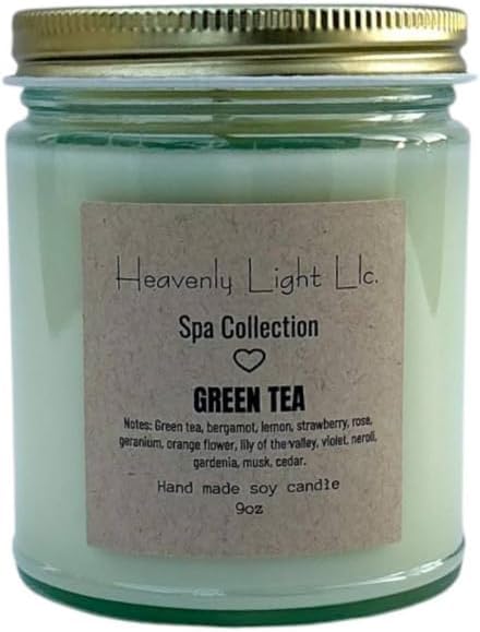 Green Tea Scented Candle - Spa Collection | 9 oz Soy Wax | 45+ Hour Burn Time | Non-Toxic Aromatherapy Candle for Stress Relief