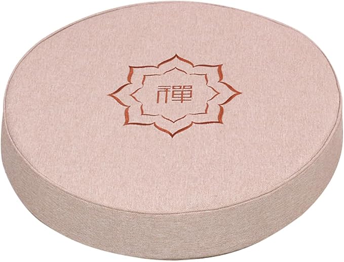 Round Meditation Cushion Mat Set with Washable Cotton Linen Cover, Larger Yoga Mat Bolster Floor Pillows Seating for Adults Meditation Accessories Beige1-50cm