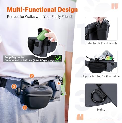 Dog Treat Pouch w a Small Removable Washable Clip on Silicone Dog Treat Bag