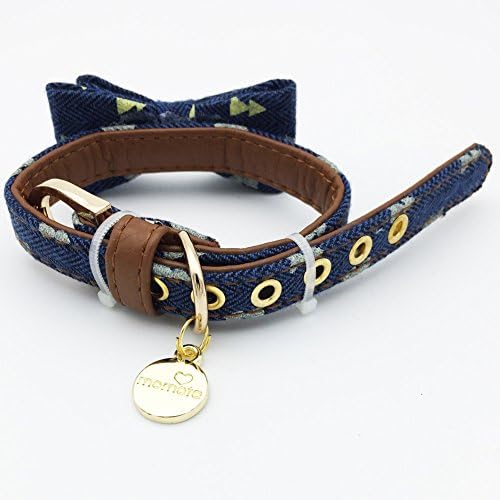 Small Dog Costume Collar - Plaid Bowtie Kitten Bandana Collar for Halloween - Teacup Yorkie Chihuahua Clothes Outfits Accessories, Adjustable (Navy Note Bow Tie, 8.7 to 11-Inch)