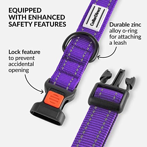 Reflective Dog Collar, Quick-Release Buckle (Purple, 12-16 Inch)