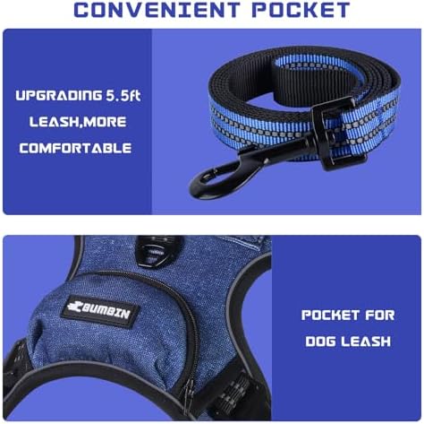 BUMBIN Dog Harness for Large Dogs, No Pull Adjustable No Choke Pet Vest with Dog Leash Fit Smart Reflective Pet Walking Harness for Training Easy Control Soft Handle Denim Blue XL