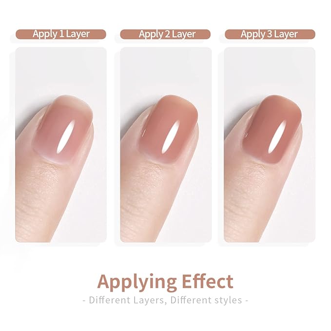RARJSM Nude Sheer Jelly Pink Gel Nail Polish Set of 6 Transparent Colors LED UV Gel Soak Off Clear Taffy Brown Milky White French Manicure Nail Gelpolish Varnish Curing Requires 7.5ml for Home Salon
