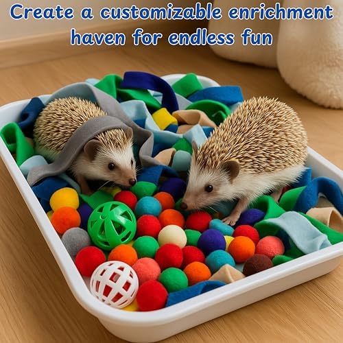 Dig-Box Tray For Hedgehog Cage With Ball Toy, Funny Dig-Box Tray Toys for Hedgehogs, Ball Bell Toy for Hamster Ferret Kitten Cat, Hedgehog Accessories, Small Animal Accessories (White, 8.4*5.9*1.6in)