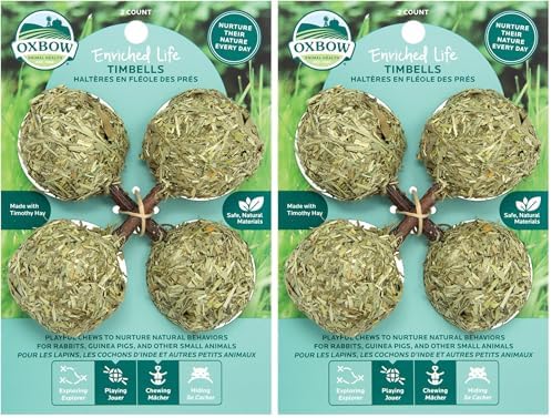 Oxbow Enriched Life Timbells, Rabbit Toys, Guinea Pig Toys, Enrichment for Bunny, Guinea Pig, Hamster, Rabbit, Chinchilla, Timothy Hay, Chinchilla Cage Accessories, Small Pet Accessories for Cage