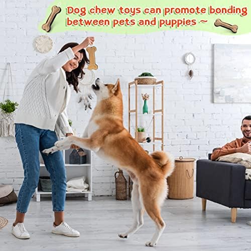 Deekin 3 Pcs Leather Dog Toy 6 Inch Bone Chew Toys with Rope Handle