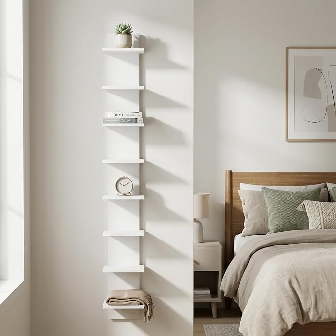 Qupui 8 Tier Wall Shelf Unit, 10 Inch Floating Storage Home Decor Organizer Shelving for Bedroom Living Room, White