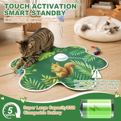 Interactive Cat Toy Mat, Rechargeable Hide & Seek Feather Toy