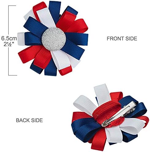 Blueberry Pet American Flag Accessory Set of Collar Accessory Hair Clip and Pedant for Dogs & Cats, USA Flag Color Floral and Star Tag