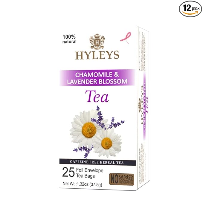 Hyleys Sleep Lavender Blossom Herbal Tea - Nighttime Relaxation Blend, 100% Natural, Caffeine-Free, Sugar-Free, Gluten-Free, Dairy-Free, GMO-Free, Decaf - 25 Tea Bags (12 Pack - 300 Tea Bags Total)