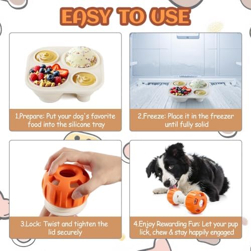 ALL FOR PAWS Dog Frozen Treat Toy, Dog Puzzle Food Ball Toy for Medium Large Dogs, Reusable Treat Dispensing Dog Toys to to Keep Them Busy and Reduces Anxiety, Dog Licking Toy, Easy to Clean