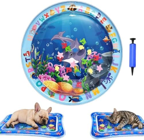 2026 Upgraded Thickened Cat Water Sensory Mat Interactive Toy Cooling Pad Indoor Exercise Hunting Anti-Scratch Leak Proof Foldable Portable Summer Floating Fish Pet Ball Play(1PCA)