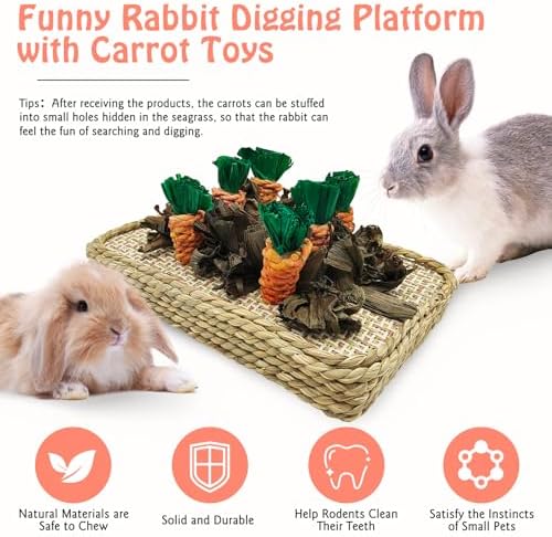 Hamiledyi Pet Fun Bunny Chew Toy Rattan Grass Scratcher Rabbit Digging Toys