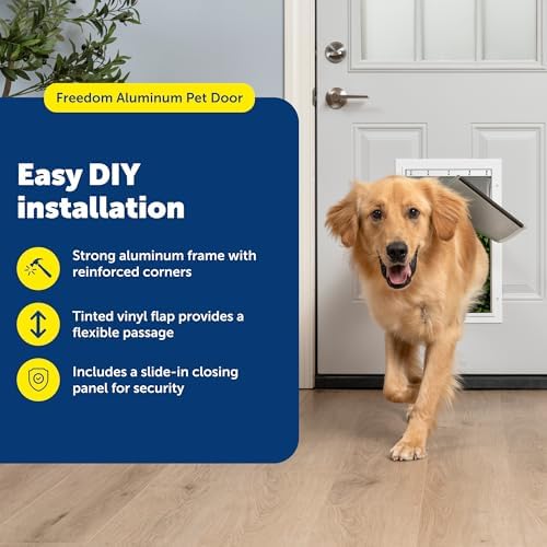 PetSafe Freedom Aluminum Dog and Cat Door with Durable White Frame and Tinted Vinyl Flap, Indoor and Outdoor, Easy to Install, Large and X-Large