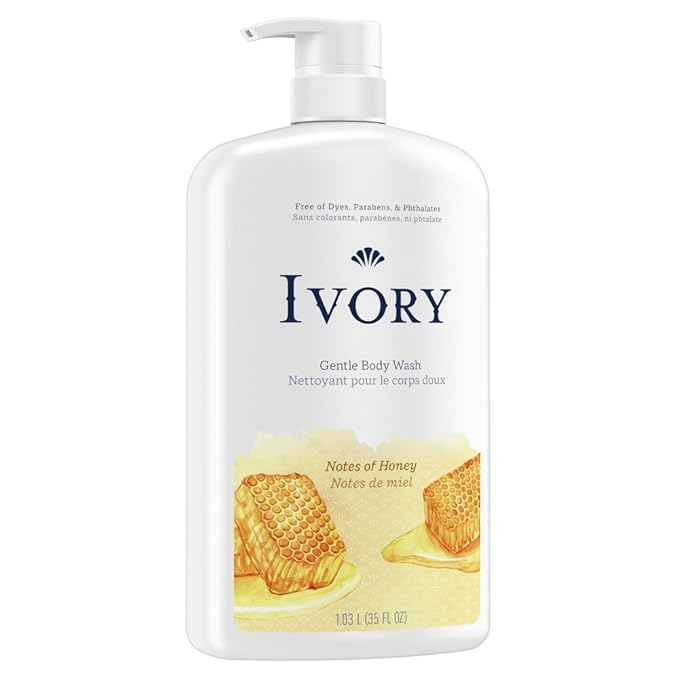 Ivory Body Wash Gentle, Free of dyes, parabens, and phthalates, Honey Scent, 35 oz (Pack of 4)