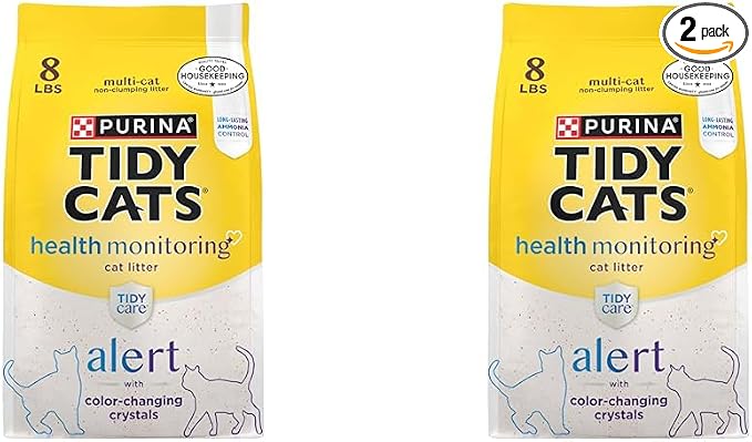 Purina Tidy Cats Tidy Care Alert Cat Health Monitoring Non Clumping Cat Litter with Silica Crystals - 8 Pound (Pack of 2)