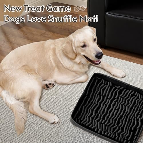 FunFurry Snuffle Mat for Dogs, Dog Puzzle Mat, Interactive Dog Toys for Enrichment,Sniff Mats with Non-Slip Backing,Portable Design Easy to Store (Black, 14" X 12"-Portable)