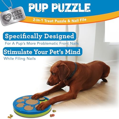 Pup Puzzle Interactive Dog Nail File Treat Dispensing Toy, Mentally Stimulating Nail Trimmer, Paw Care and Play Toy | Difficulty Level; Easy
