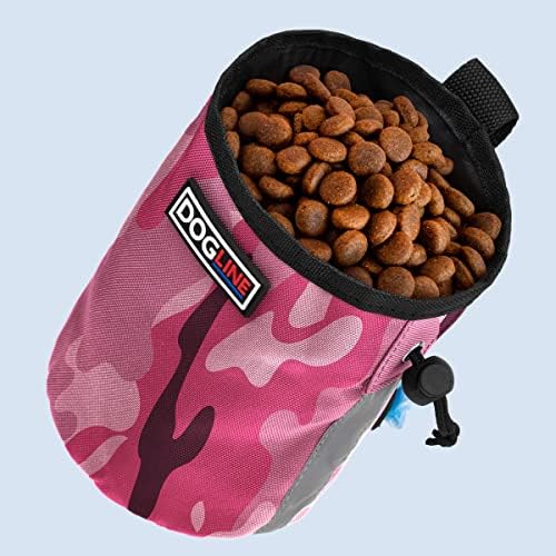 Dogline Dog Treat Pouch: Puppy Training Bag, Pet Kibbles and Snacks Holder, Litter Waste Bags Dispenser with Adjustable Drawstring Closure, Large Capacity with Mesh Pocket, Strong Nylon Material