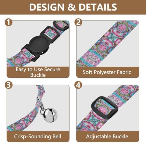 Mandala Aqua Adjustable Pet Collar, 2 Pack Decorative Pet Collar with Bell