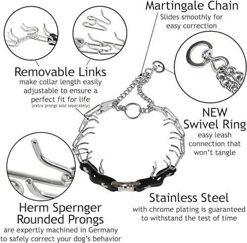 Herm Sprenger Prong Collar for Dogs Training – Quick Release Buckle & Swivel Ring for Easy Use – Made of Durable Steel Chrome Plated in Germany– 4.0mm Prongs for Extra Large Dogs with 26-30" Neck